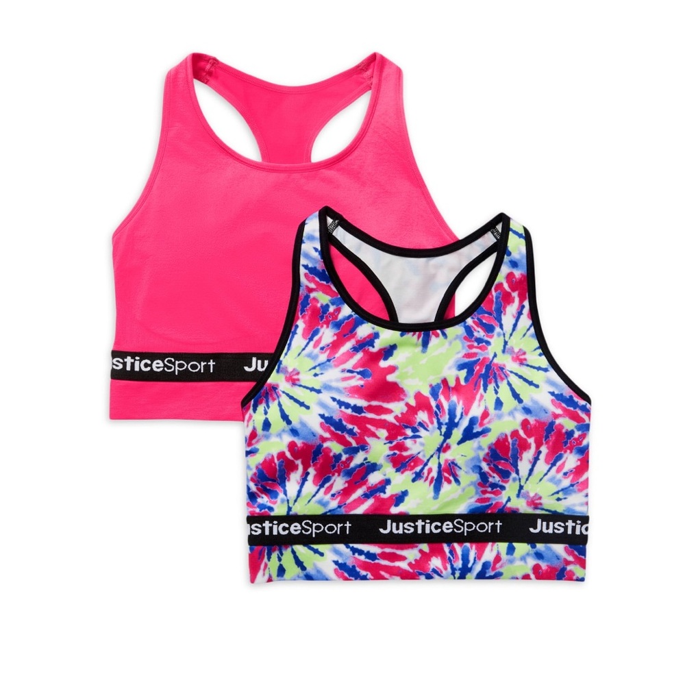 Justice Girls Seamless Bra, 2Pk Sz: Full Coverage, Breathable, pink/dye print